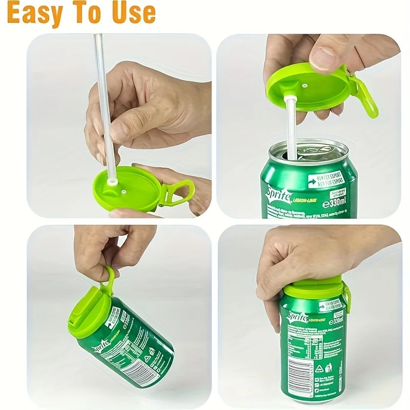 Silicone Can Lids with Straw — 4 Pack